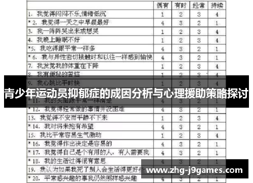 青少年运动员抑郁症的成因分析与心理援助策略探讨